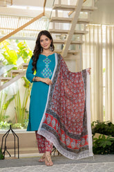 Green Embroidered Handloom Cotton Suit Set with Dupatta
